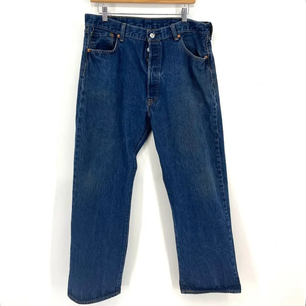 Levi's‎ 501 Men's Blue Denim Button Fly Jeans 38/27 Relaxed Classic Fit